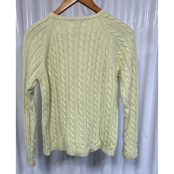 LL Bean Fisherman Cable Knit Sweater In Pastel Lime Made In Hong Kong Women Med - Picture 1 of 4